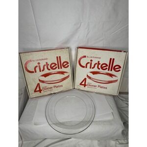 J G Durand Cristelle 9 Inch Dinner Plates Set of 8 Clear Glass Imported France